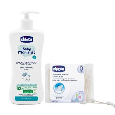 Chicco Baby Moments Bebek Şampuan + Kulak Tmizleme Çubuğu 90Lı (Avantaj Paketi)