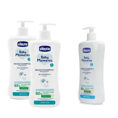 Chicco Baby Moments Doğal Göz Yakmayan Bebek Saç ve Vücut Şampuanı 750 ml x 3 Adet - 3