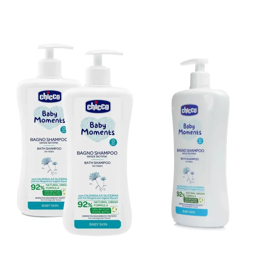 Chicco Baby Moments Doğal Göz Yakmayan Bebek Saç ve Vücut Şampuanı 750 ml x 3 Adet - 3