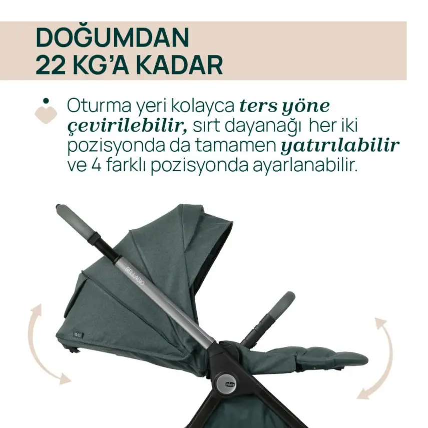 Chicco Bellagio Çift Yönlü Tek Elle Katlanır Kompakt Kabin Bebek Arabası  Fir Tree - 5