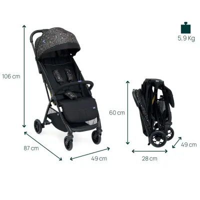 Chicco Glee Güneş-Su Geçirmez Otomatik Katlanan Kabin Bebek Arabası Playful Black - 4