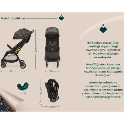 Chicco Glee Güneş-Su Geçirmez Otomatik Katlanan Kabin Bebek Arabası Playful Black - 10