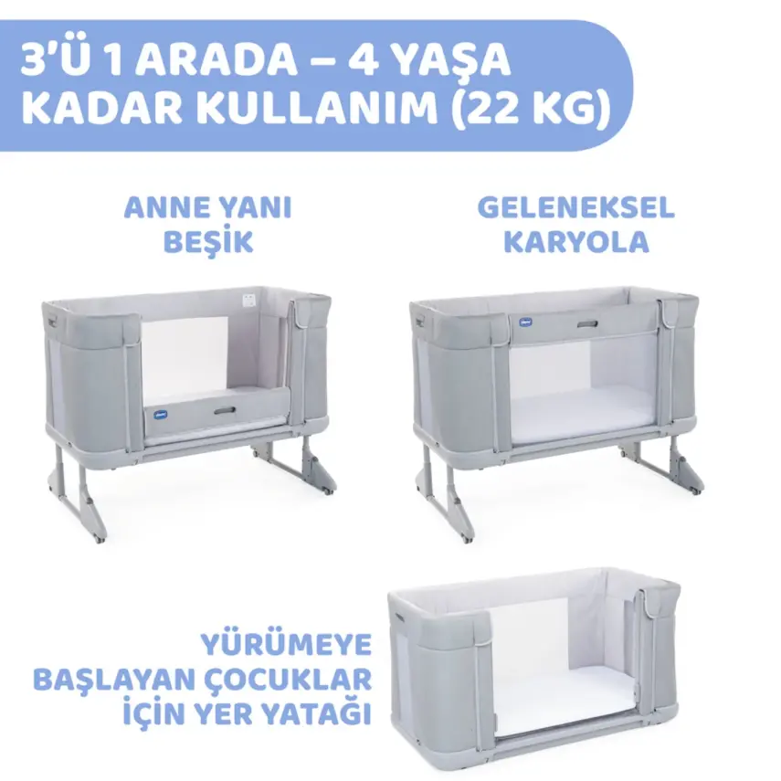 Chicco Next2me Forever Anne Yanı Beşik Cool Grey - 11