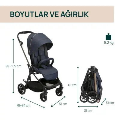 Chicco One4Ever Lounge Çift Yönlü Kolay Katlanabilen Travel Sistem-Seyahat Sistem Bebek Arabası Denim Shine - 7