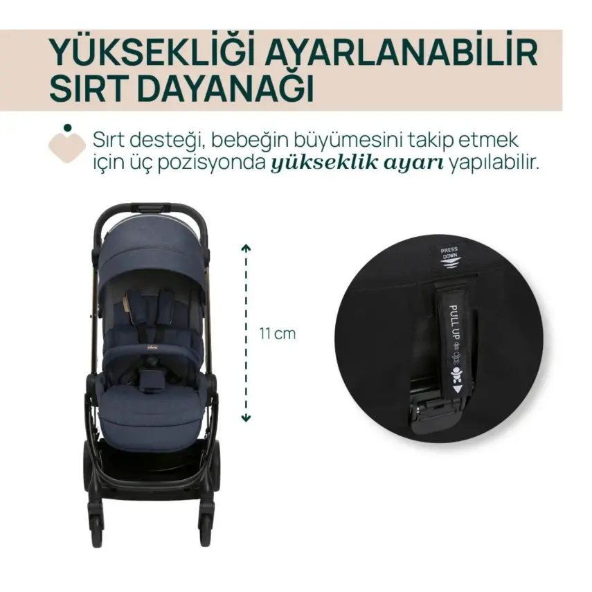 Chicco One4Ever Lounge Çift Yönlü Kolay Katlanabilen Travel Sistem-Seyahat Sistem Bebek Arabası Denim Shine - 5