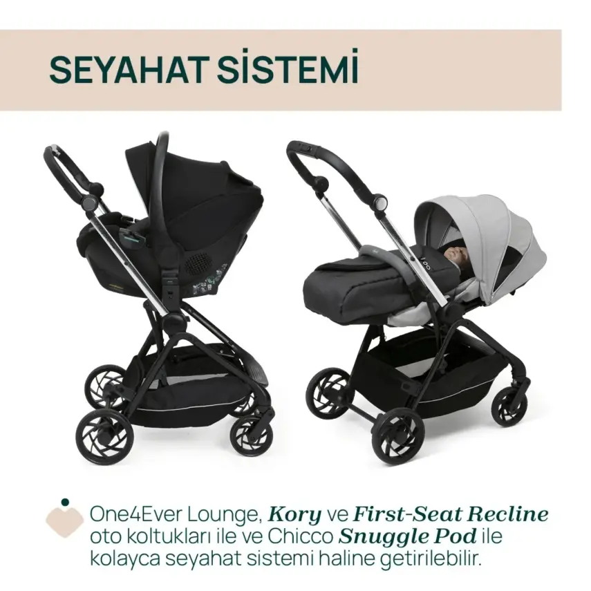Chicco One4Ever Lounge Çift Yönlü Kolay Katlanabilen Travel Sistem-Seyahat Sistem Bebek Arabası Sparkle Grey - 11