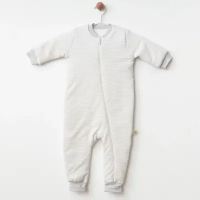 Ciccim Baby Fermuarlı Uzun Kollu Kışlık Bebek Çocuk  Uyku Tulumu Çizgili Gri 2,5 Tog