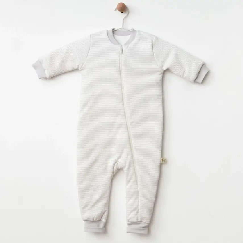 Ciccim Baby Fermuarlı Uzun Kollu Kışlık Bebek Çocuk  Uyku Tulumu Çizgili Gri 2,5 Tog - 1