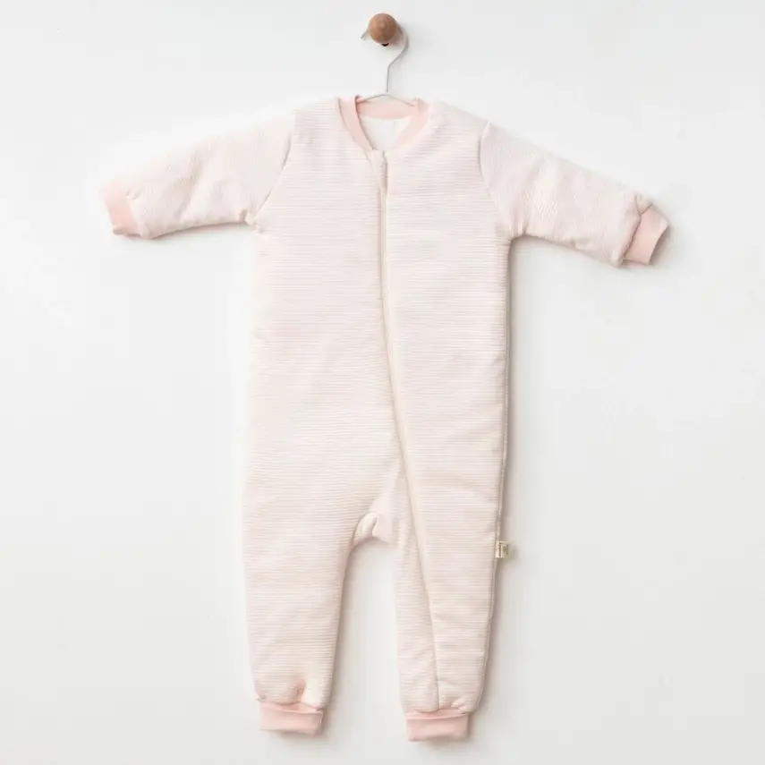 Ciccim Baby Fermuarlı Uzun Kollu Kışlık Bebek Çocuk  Uyku Tulumu Çizgili Pembe 2,5 Tog - 1