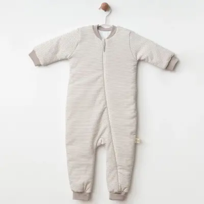 Ciccim Baby Fermuarlı Uzun Kollu Kışlık Bebek Çocuk Uyku Tulumu Çizgili Toprak 2,5 Tog