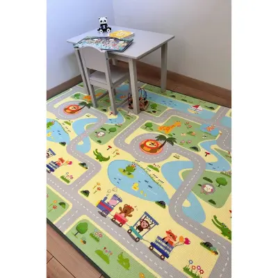 Coolmats Yeşil Parkur-Bulutlar ve Dağlar Oyun Halısı 140x100x1 - 2