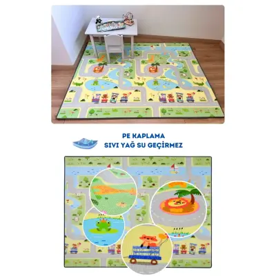 Coolmats Yeşil Parkur-Bulutlar ve Dağlar Oyun Halısı 140x100x1 - 4