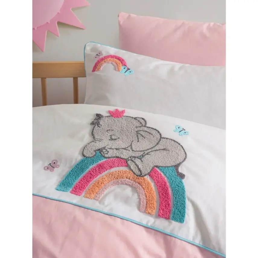 Cottonbox Punch Nakış Bebek Nevresim Takımı Lucky Pembe - 2