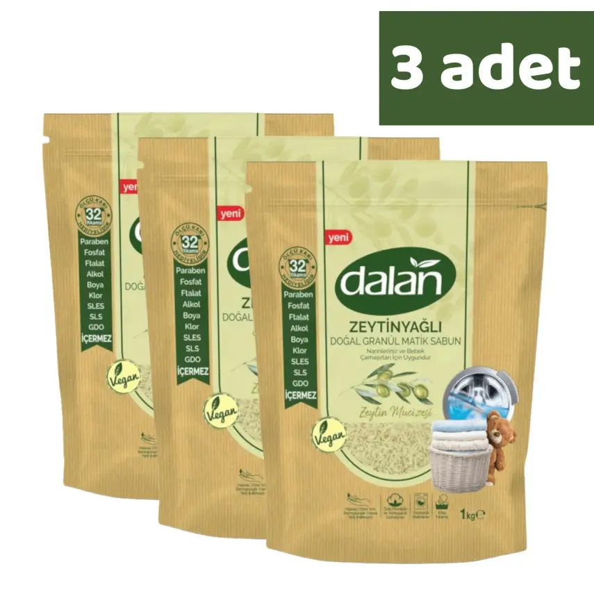 Dalan Doğal Granül Sabun Zeytinyağlı 1000 gr x 3 Adet - 1