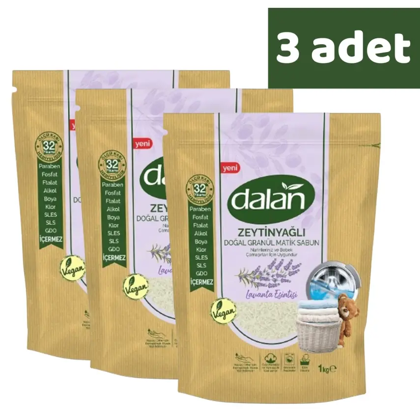 Dalan Doğal Granül Sabun Zeytinyağlı Lavanta Esintisi 1000 gr x 3 Adet - 1