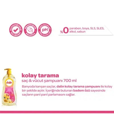 Dalin Kolay Tarama Bebek Şampuanı Badem 700 ml x 3 Adet - 7