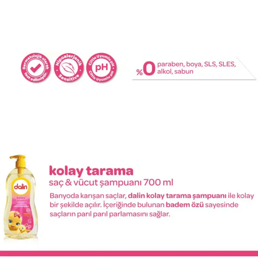 Dalin Kolay Tarama Bebek Şampuanı Badem 700 ml x 3 Adet - 7
