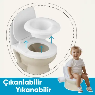 Dolu Nuve Eğitici Lazımlık Bebek Klozet Sifon Sesli Bej-Beyaz - 7