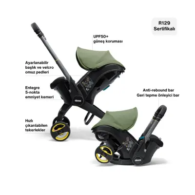 Doona i Bebek Arabasına Dönüşen Tekerlekli Gr 0 Bebek Ana Kucağı Oto Koltuğu Desert Green - 3