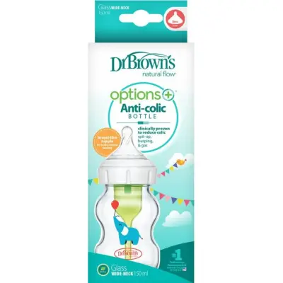 Dr Browns Geniş Ağız Anti-Kolik Options+ Desenli Cam Biberon Fil150 ml - 2