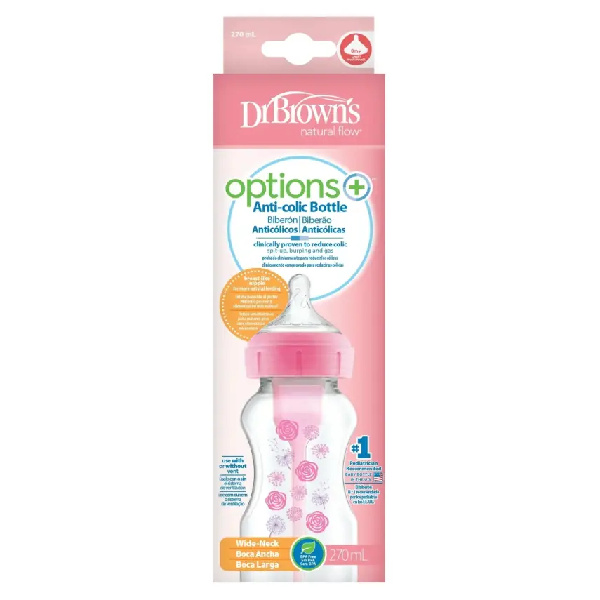Dr Browns Options+ Geniş Ağız PP Desenli Biberon 270 ml Pembe - 2