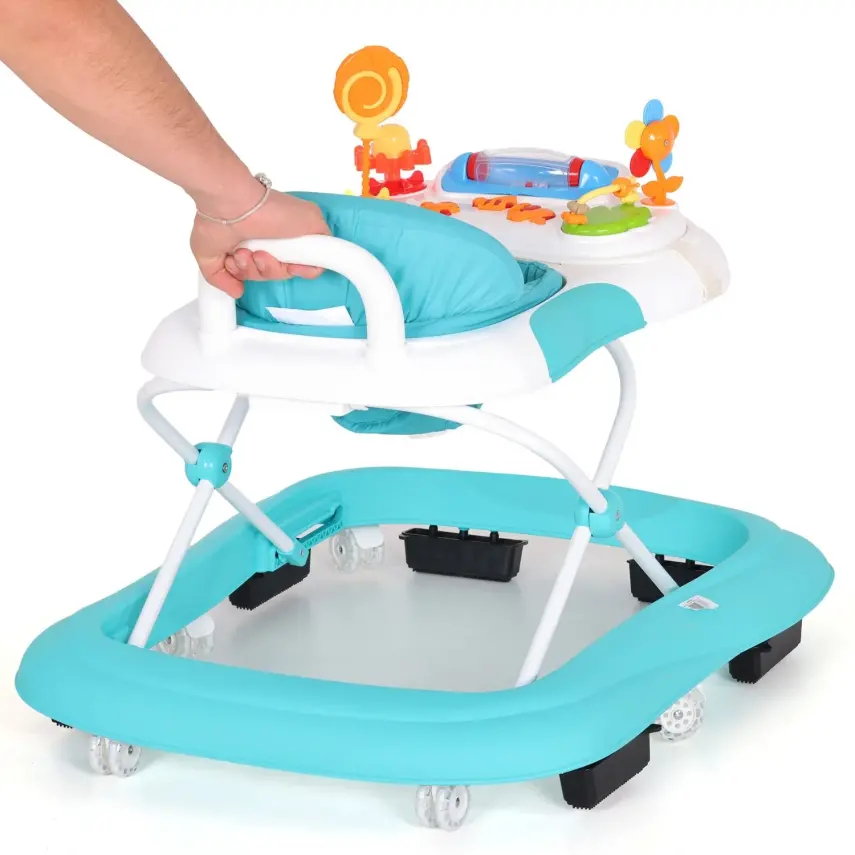 Duux Plano Oyuncaklı Müzikli 3 Kademeli Örümcek Bebek Yürüteci Turkuaz - 6