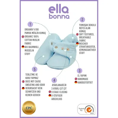 Ella Bonna Erkek Bebek Patik Müslin Mavi - 4