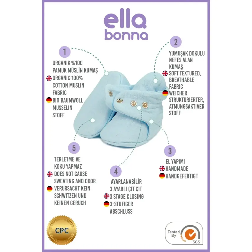 Ella Bonna Erkek Bebek Patik Müslin Mavi - 4