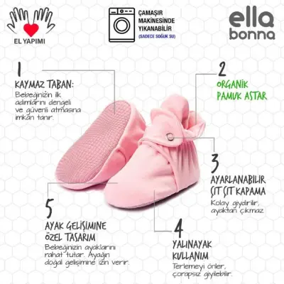 Ella Bonna Kız Patik Pamuk Organik Cotton Pembe - 4