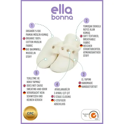 Ella Bonna Unisex Bebek Patik Müslin Krem - 3