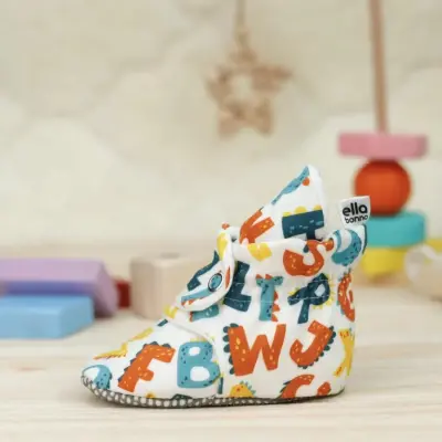 Ella Bonna Unisex Ev Botu Organik Pamuk Kaydırmaz Taban Alfabe - 5