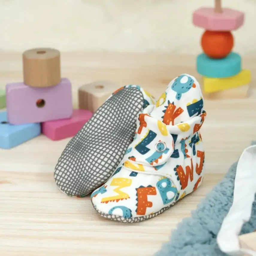 Ella Bonna Unisex Ev Botu Organik Pamuk Kaydırmaz Taban Alfabe - 6