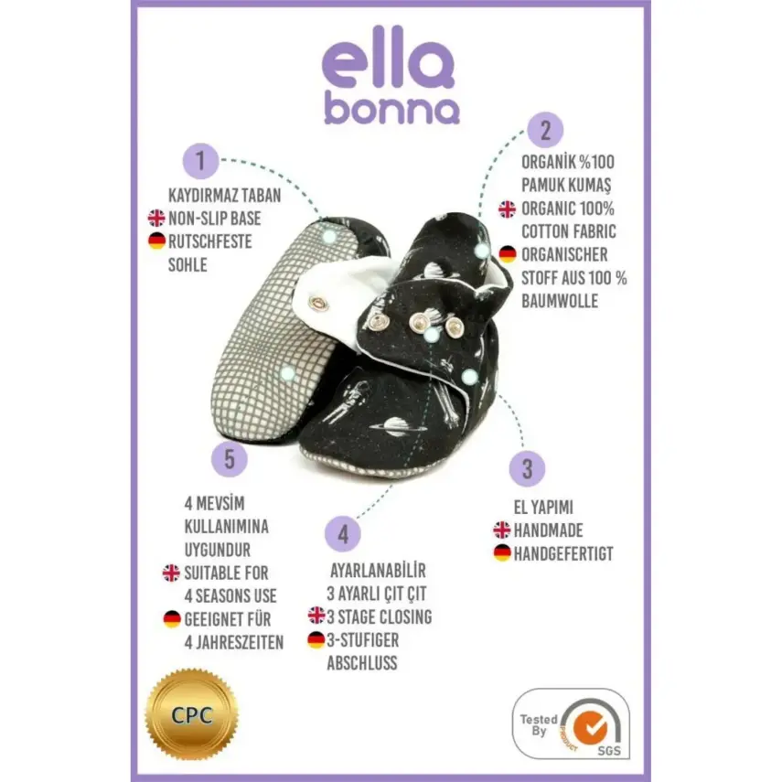 Ella Bonna Unisex Ev Botu Organik Pamuk Kaydırmaz Taban Astronot - 3