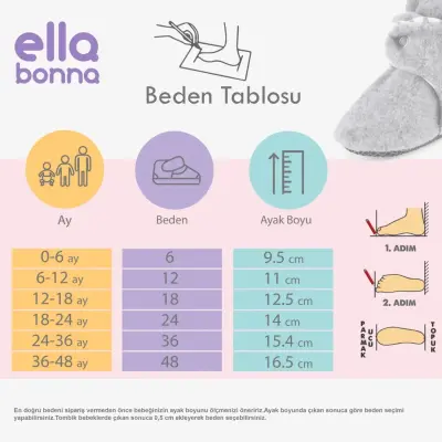 Ella Bonna Unisex Ev Botu Organik Pamuk Kaydırmaz Taban Basic Gri - 4