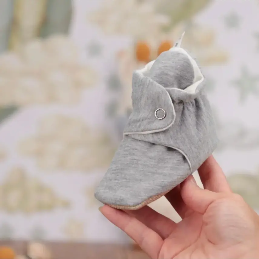 Ella Bonna Unisex Ev Botu Organik Pamuk Kaydırmaz Taban Basic Gri - 7