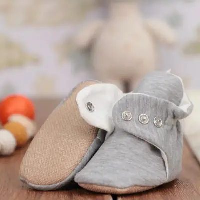 Ella Bonna Unisex Ev Botu Organik Pamuk Kaydırmaz Taban Basic Gri - 8