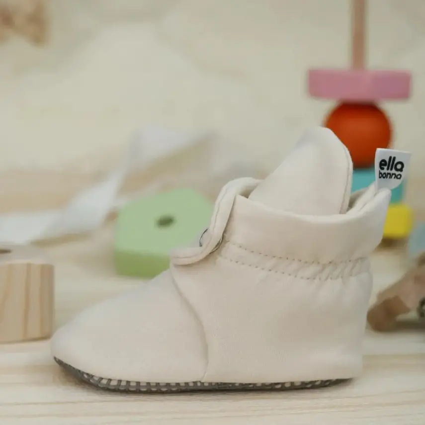 Ella Bonna Unisex Ev Botu Organik Pamuk Kaydırmaz Taban Bej - 7