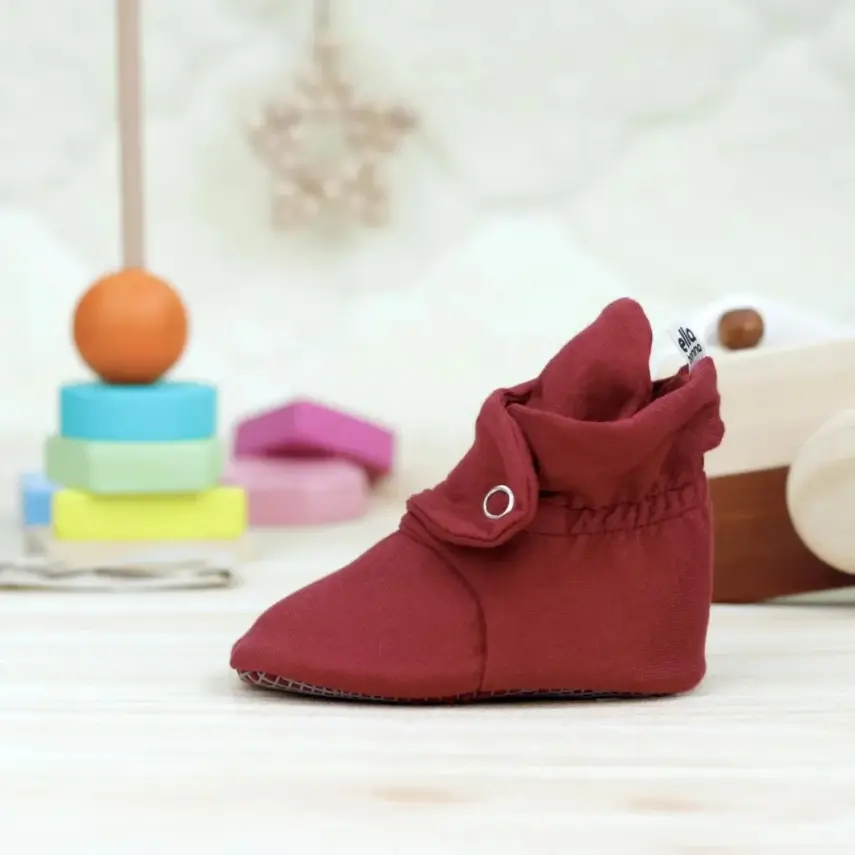 Ella Bonna Unisex Ev Botu Organik Pamuk Kaydırmaz Taban Bordo - 6