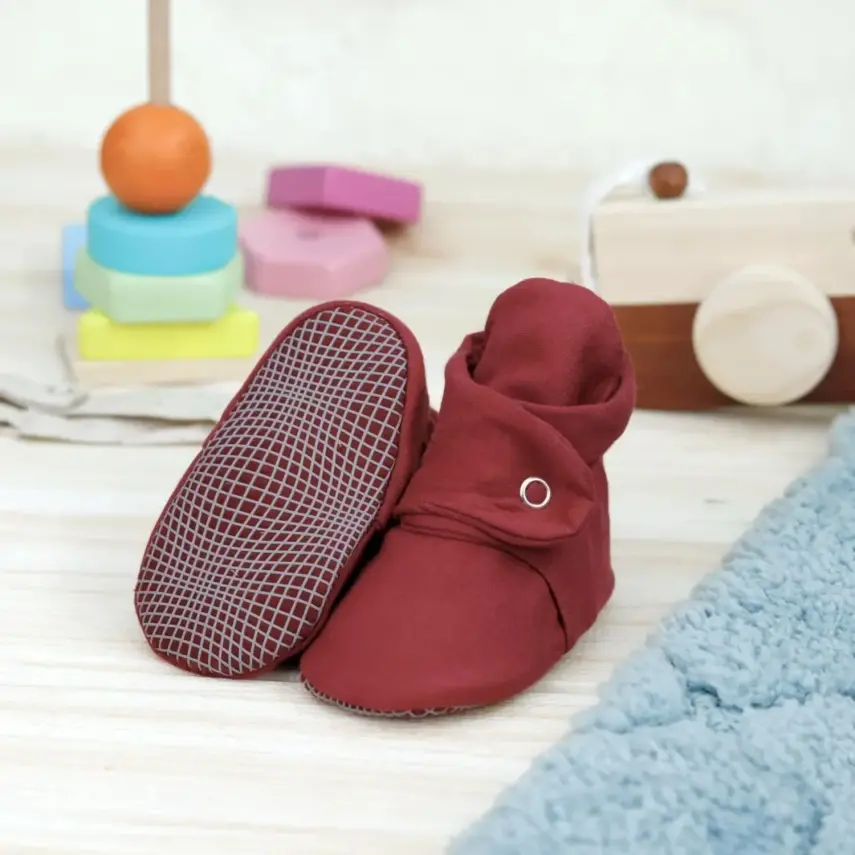 Ella Bonna Unisex Ev Botu Organik Pamuk Kaydırmaz Taban Bordo - 10