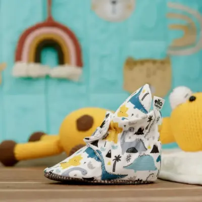 Ella Bonna Unisex Ev Botu Organik Pamuk Kaydırmaz Taban Dinazor - 6