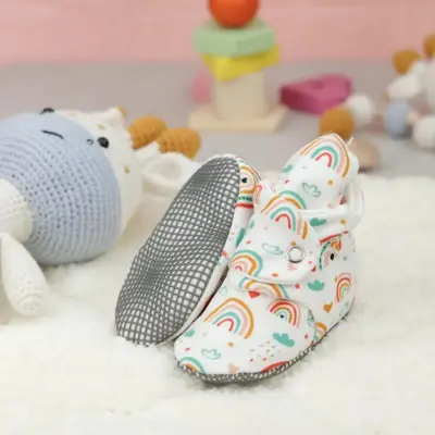 Ella Bonna Unisex Ev Botu Organik Pamuk Kaydırmaz Taban Gökkuşağı - 5