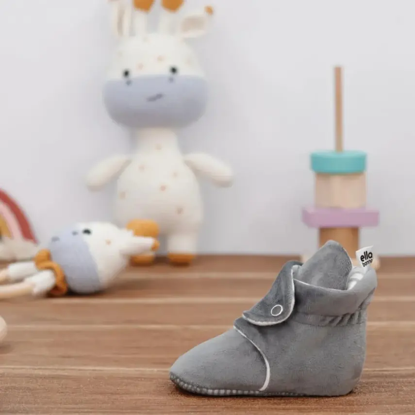 Ella Bonna Unisex Ev Botu Organik Pamuk Kaydırmaz Taban Gri - 5