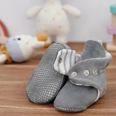 Ella Bonna Unisex Ev Botu Organik Pamuk Kaydırmaz Taban Gri - 12