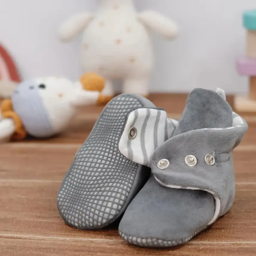 Ella Bonna Unisex Ev Botu Organik Pamuk Kaydırmaz Taban Gri - 12