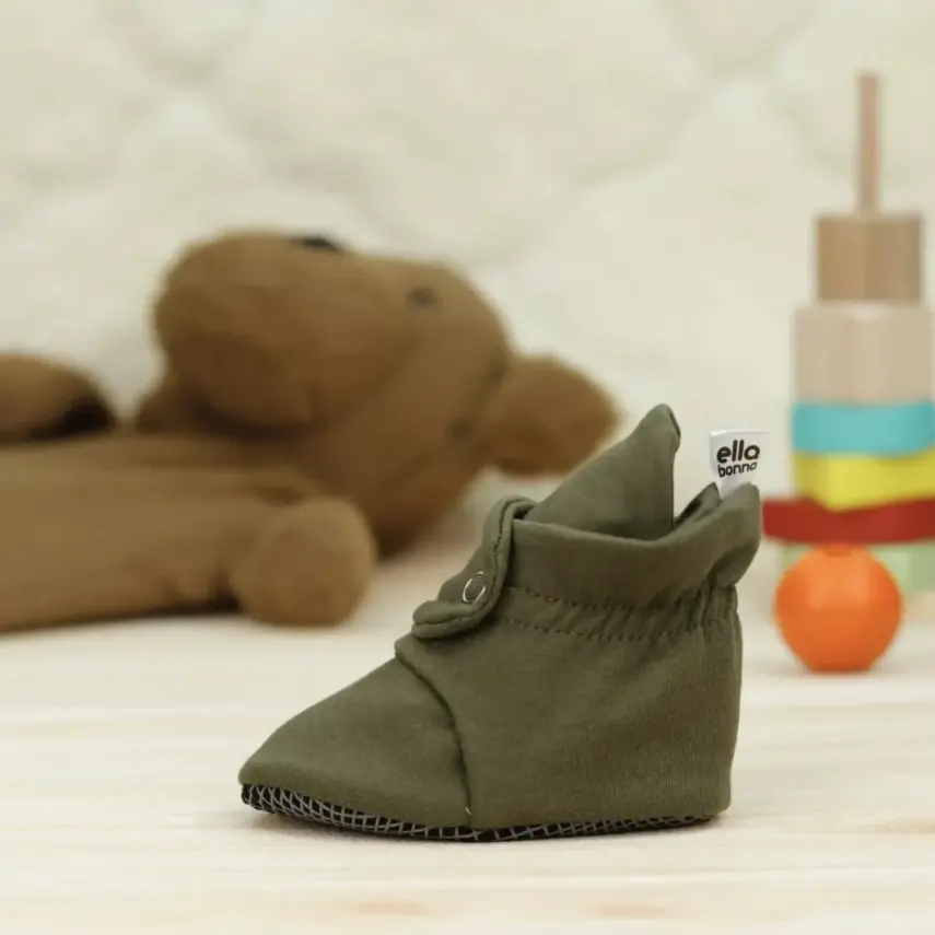 Ella Bonna Unisex Ev Botu Organik Pamuk Kaydırmaz Taban Haki - 4