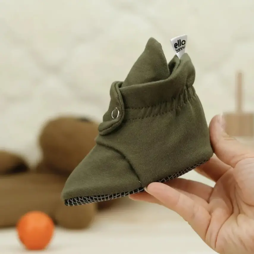 Ella Bonna Unisex Ev Botu Organik Pamuk Kaydırmaz Taban Haki - 13