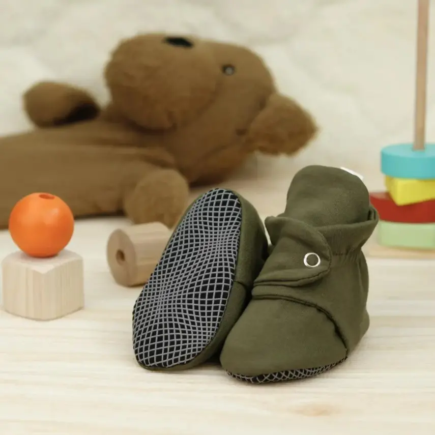 Ella Bonna Unisex Ev Botu Organik Pamuk Kaydırmaz Taban Haki - 14