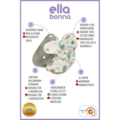 Ella Bonna Unisex Ev Botu Organik Pamuk Kaydırmaz Taban Kapadokya - 3