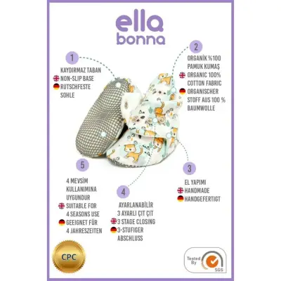 Ella Bonna Unisex Ev Botu Organik Pamuk Kaydırmaz Taban Kedi - 12
