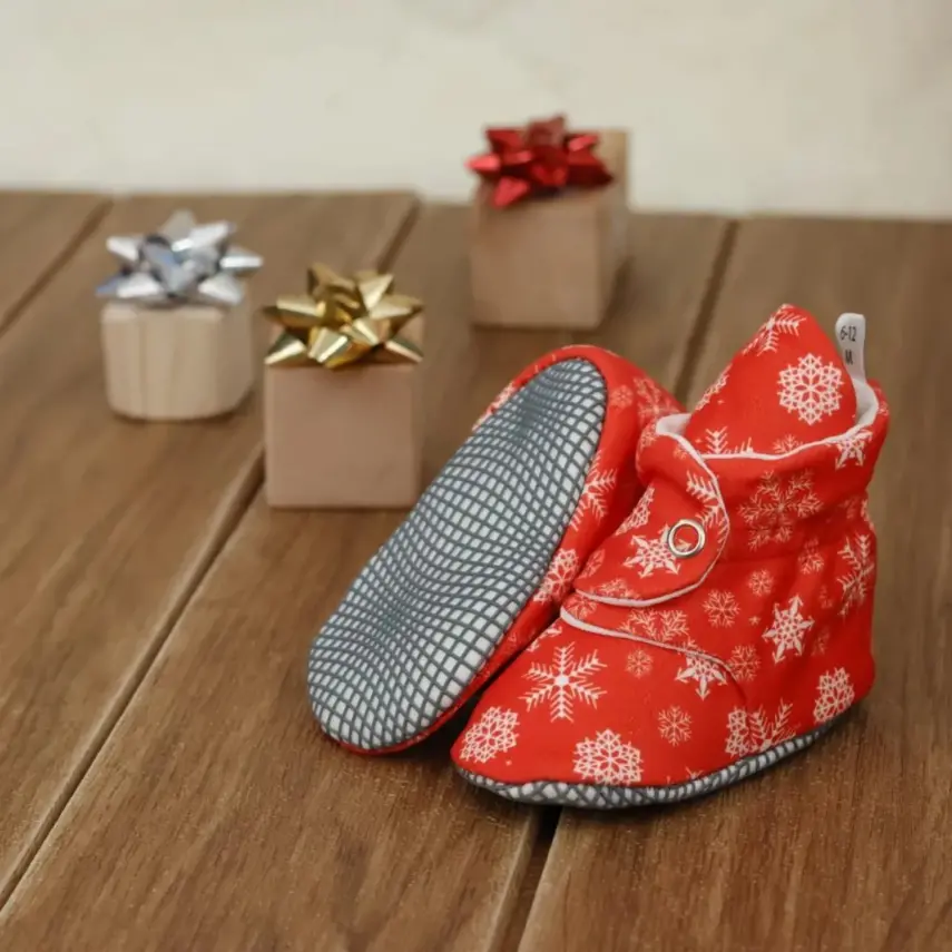 Ella Bonna Unisex Ev Botu Organik Pamuk Kaydırmaz Taban Kırmızı - 5